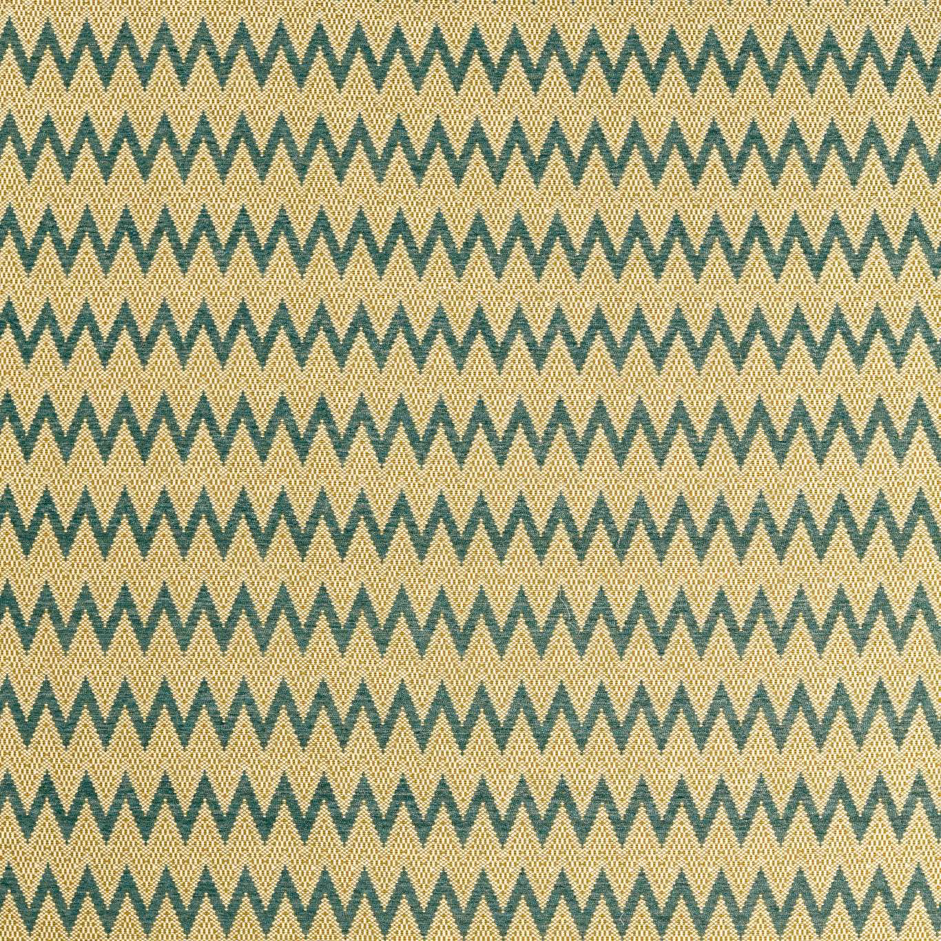 Pine-green and straw zigzags in a tightly textured woven close-up