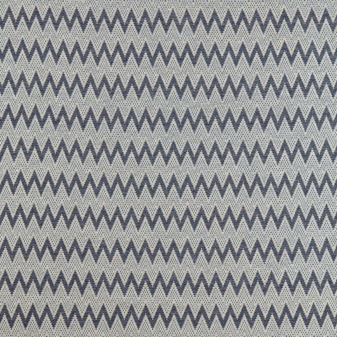 Cool blue-grey woven chevrons with charcoal zigzags over a pale ground