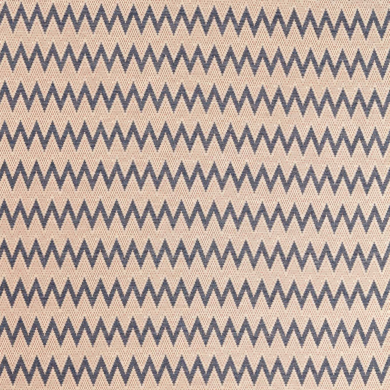 Muted blush-taupe woven ground with repeating storm-blue zigzag bands