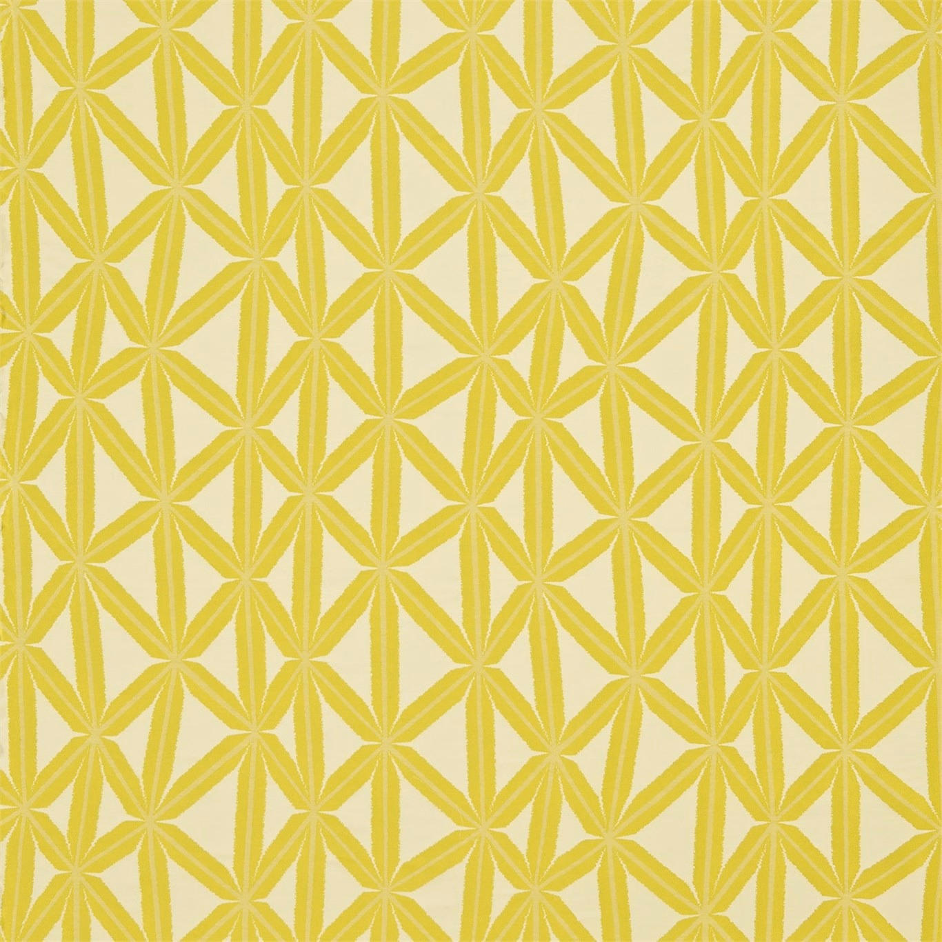 Lemon yellow geometric star motifs woven across a soft cream fabric ground