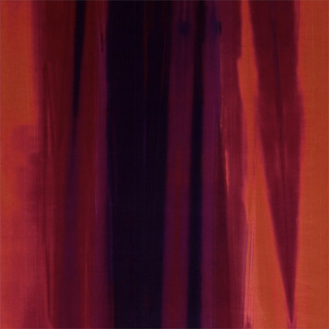 Papaya, raspberry and loganberry velvet with softly irregular vertical bands