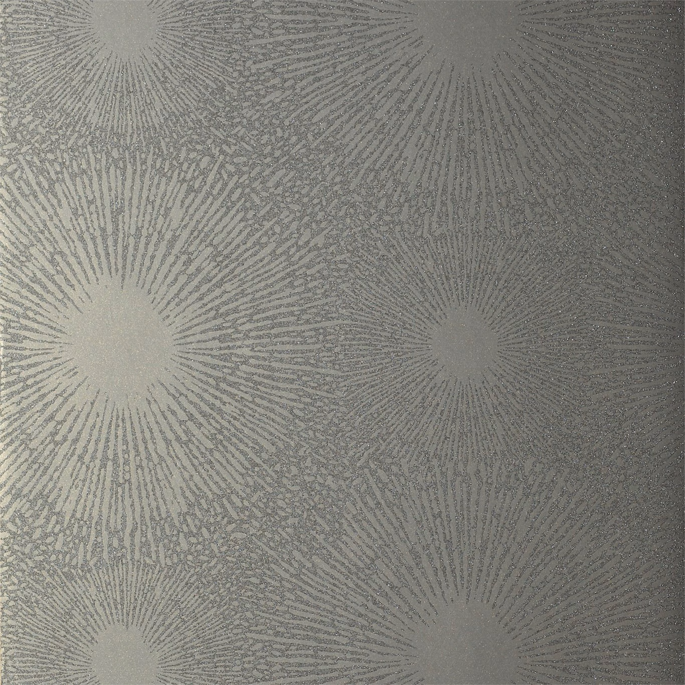 Mottled grey raffia wallpaper with pale radiating sunburst motifs