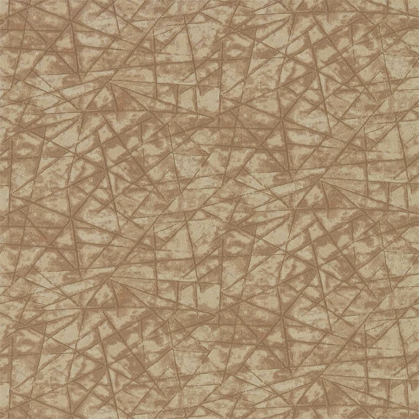 Muted copper-sienna wallpaper with fine angular lines and softly mottled texture