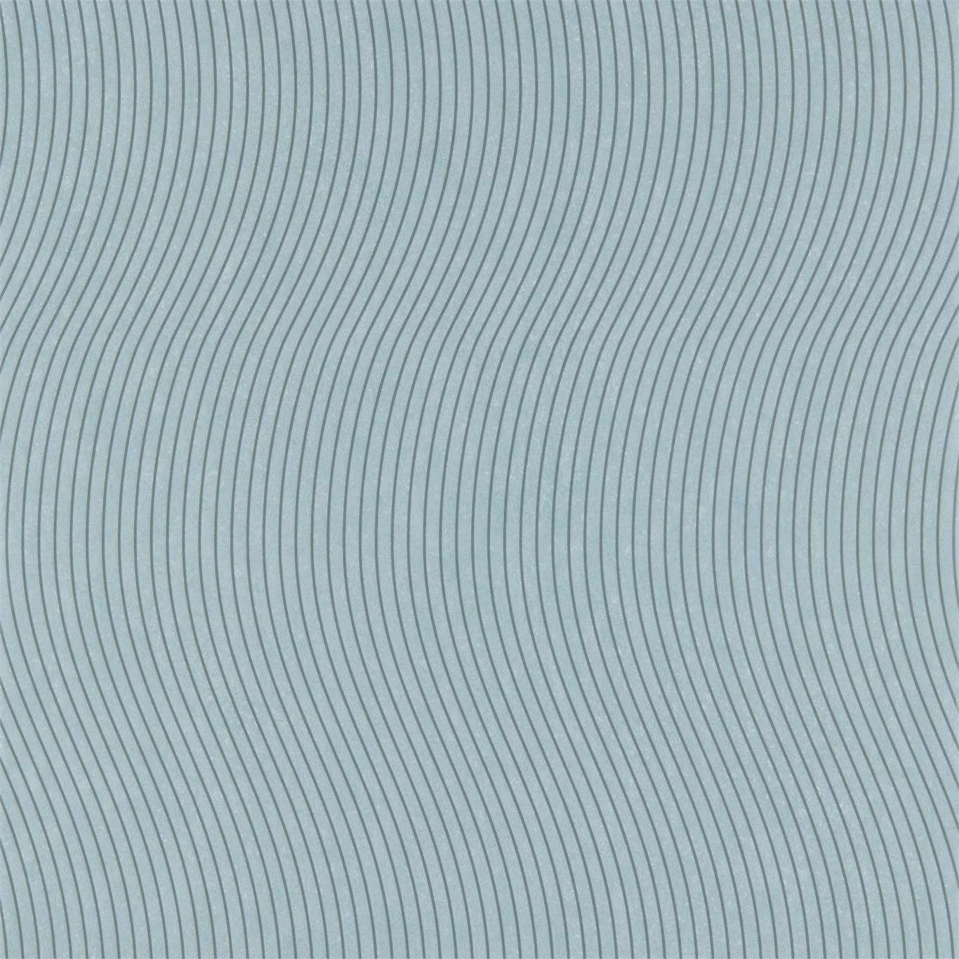 Pale blue-grey wallpaper with fine, gently wavering charcoal vertical lines