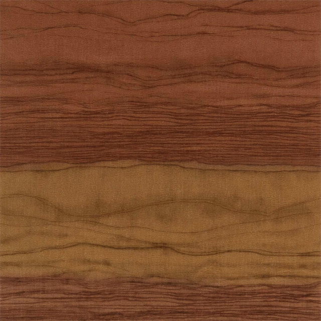 Burnished copper and amber wallpaper with layered horizontal woodgrain lines
