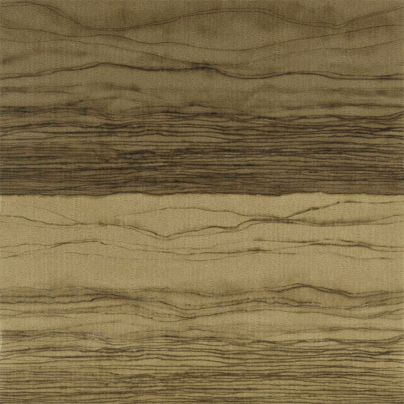 Muted antique-gold wallpaper with dark basalt striations and layered horizontal bands