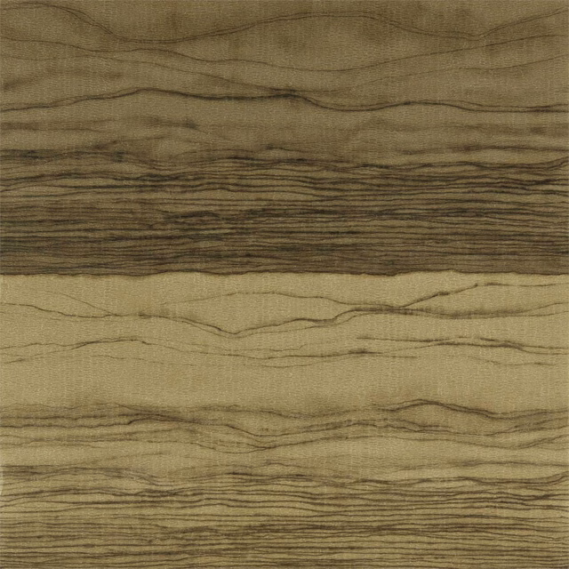 Muted antique-gold wallpaper with dark basalt striations and layered horizontal bands