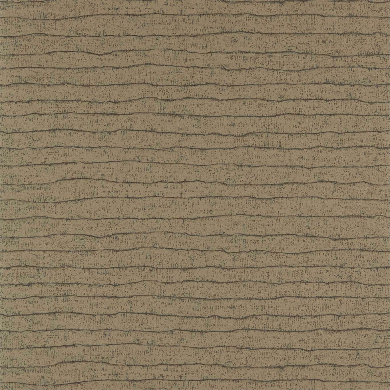 Muted bronze-taupe wallpaper with fine, irregular basalt-grey horizontal striations