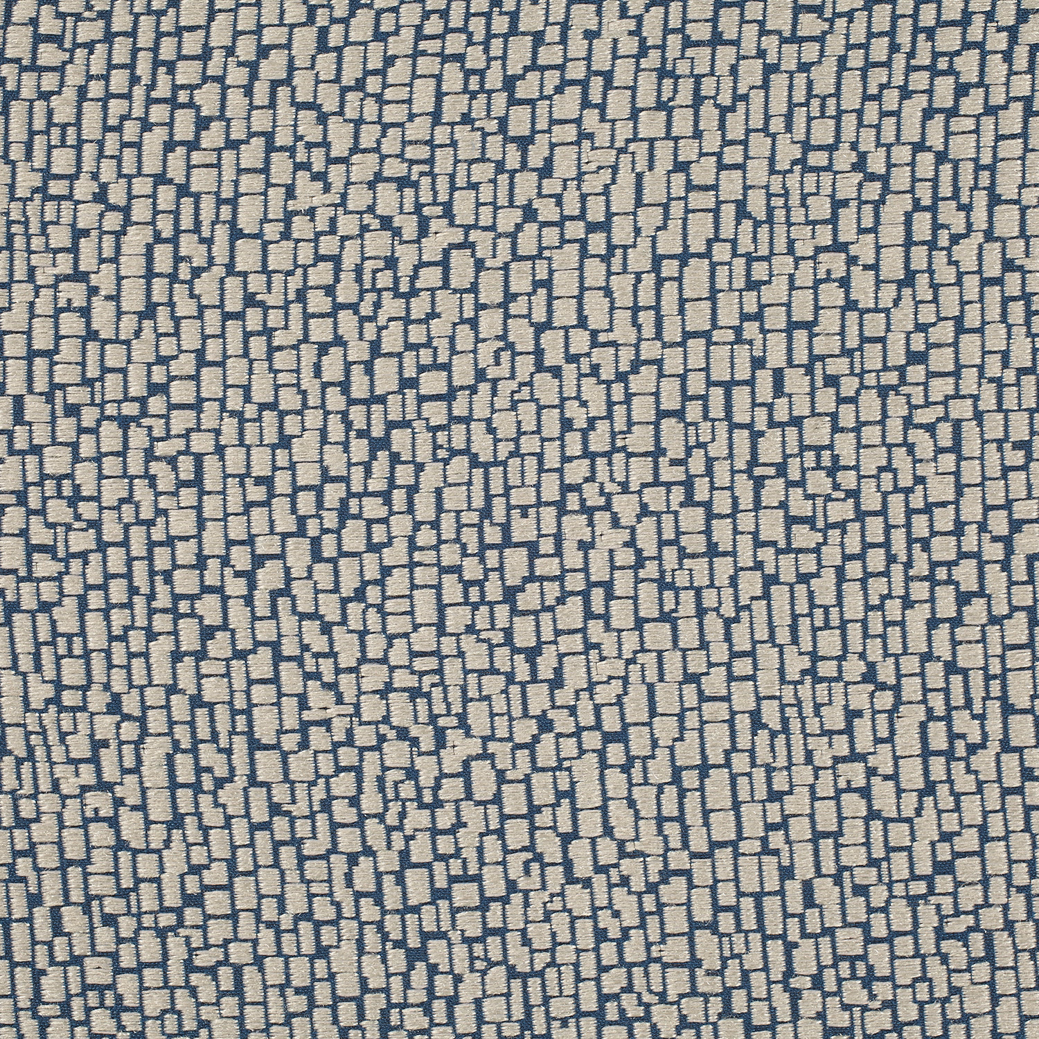 Petrol-teal woven fabric with dense clay rectangular mosaic texture
