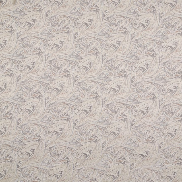 Rose quartz and linen woven fabric with fine swirling paisley motifs and taupe detail