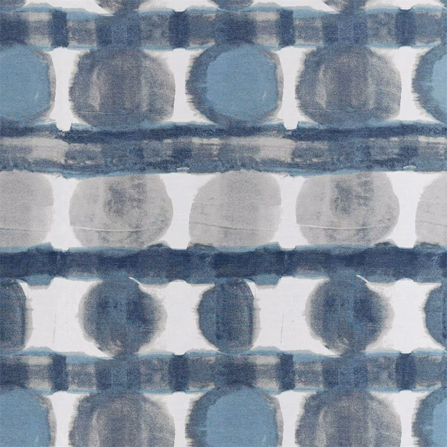 Ink-blue and sky-blue rounded geometric rows with softly brushed, painterly edges