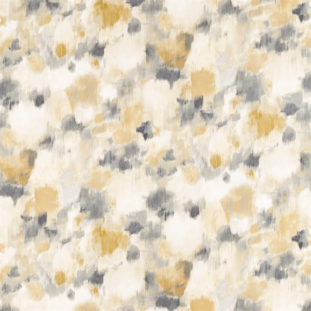 Cream textile with ochre and charcoal painterly brush marks