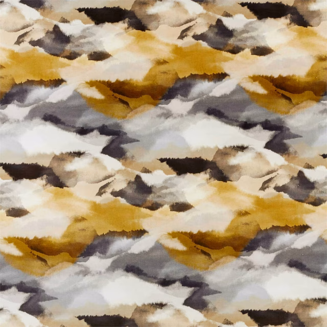 Ochre gold, charcoal and cream abstract brushstrokes on textured velvet