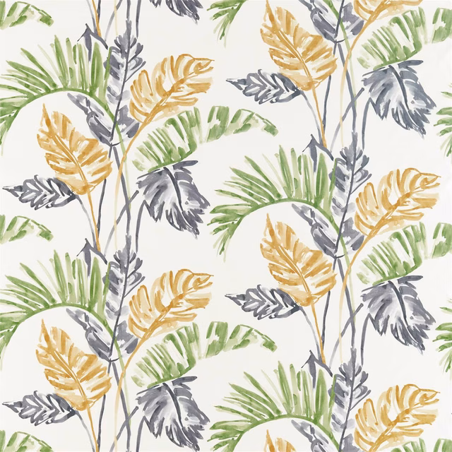 Cream botanical ground with saffron, wasabi and charcoal leaf-like fronds