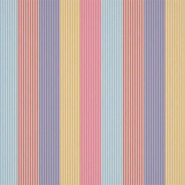 Vertical fine stripes in grape, cherry red, pineapple yellow and aqua woven texture
