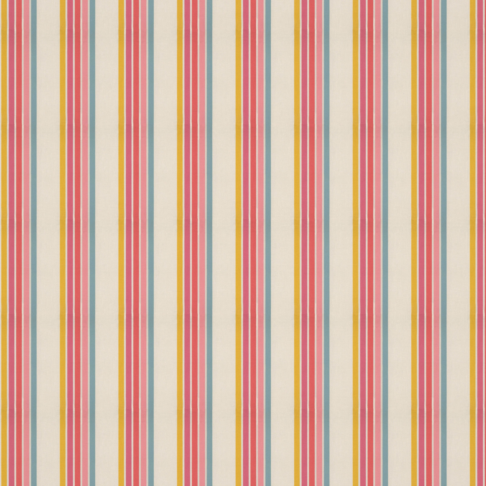 Vertical cherry, blossom, pineapple and sky stripes on a softly woven cream ground