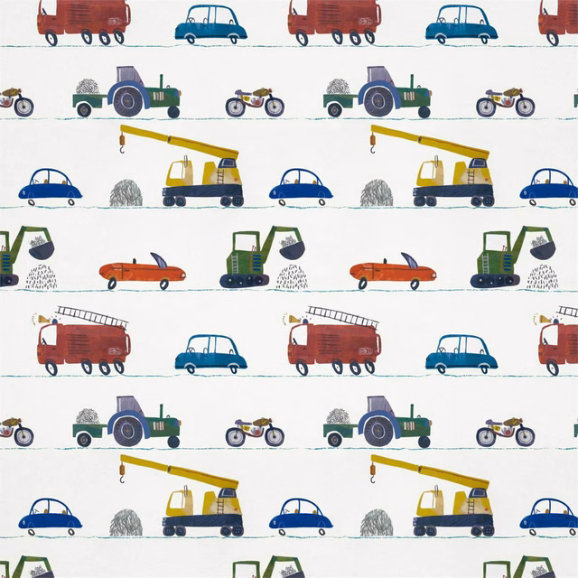 Tomato trucks, marine cars and gecko tractors in a repeating vehicle scene