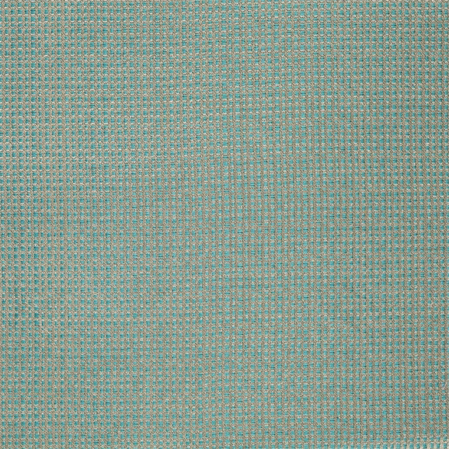 Muted lagoon teal and taupe micro-check weave with softly tactile surface