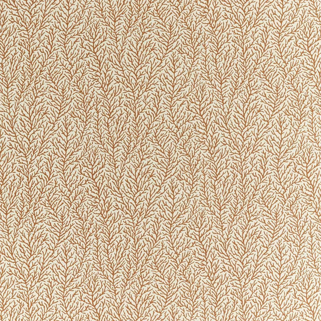 Dense bronze branching sprigs woven across a warm pale sailcloth ground