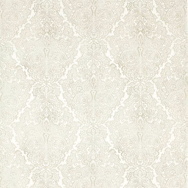 Pale dove-grey and chalk damask with a softly textured woven surface