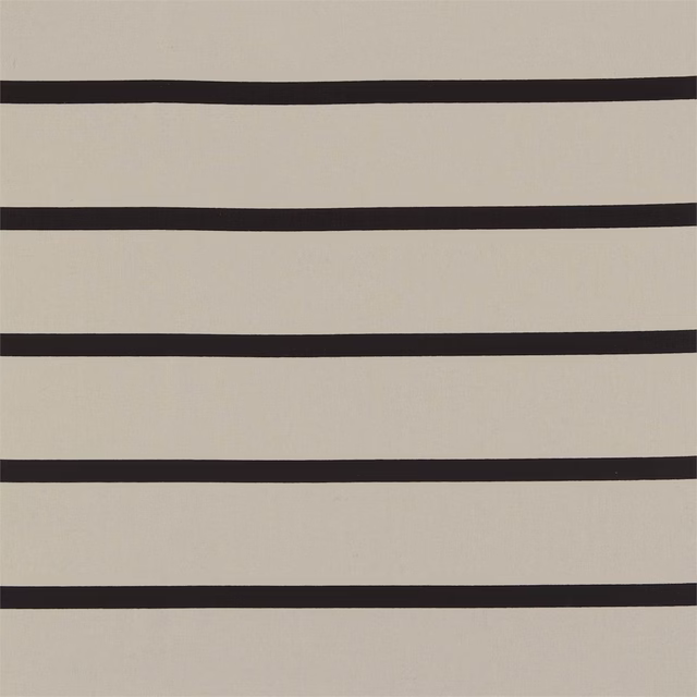 Warm stone woven fabric with irregular deep onyx horizontal bands