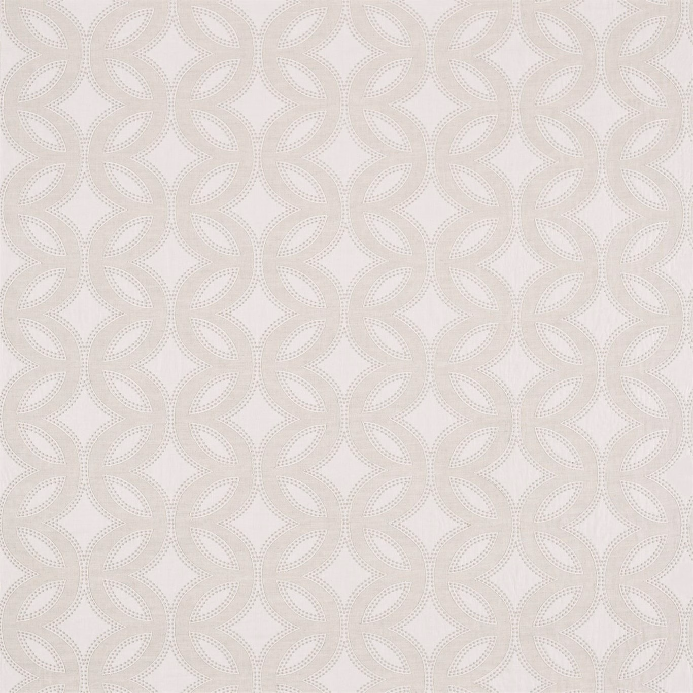 Chalk and linen-toned fabric with repeating dotted leaf loops and softly textured surface