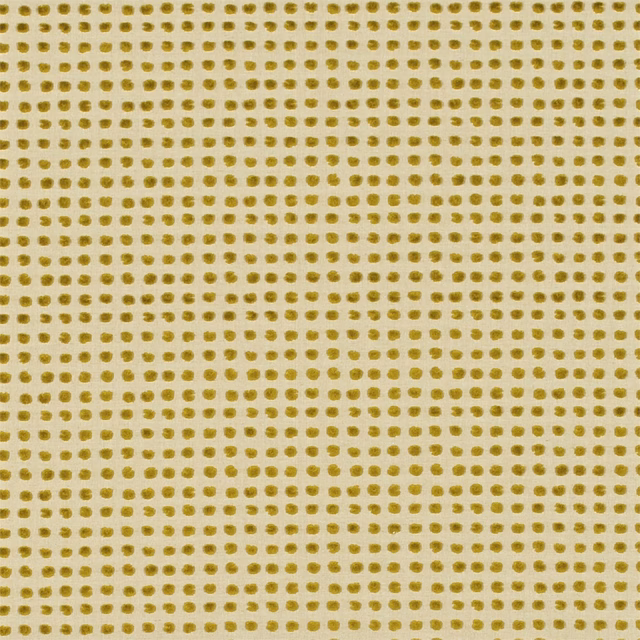 Close-up of tiny olive-mustard dots on an ivory textured fabric ground