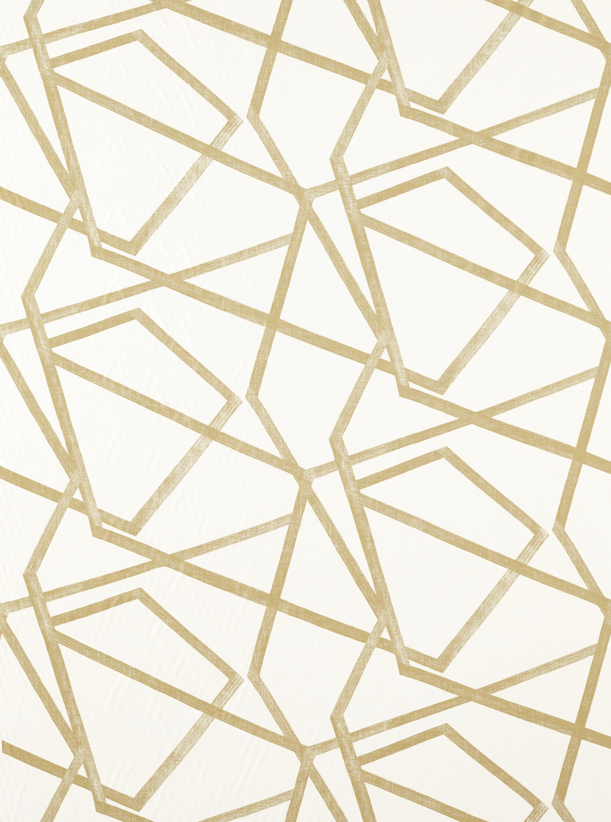 Oyster textile with overlapping angular outlines in muted gold and a softly textured weave