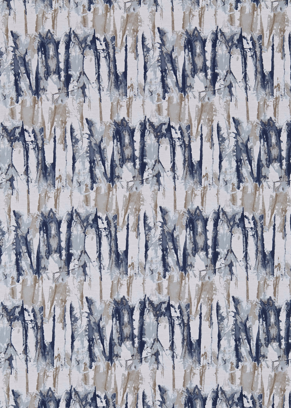 Indigo and denim painterly vertical strokes over a pale cream and taupe ground
