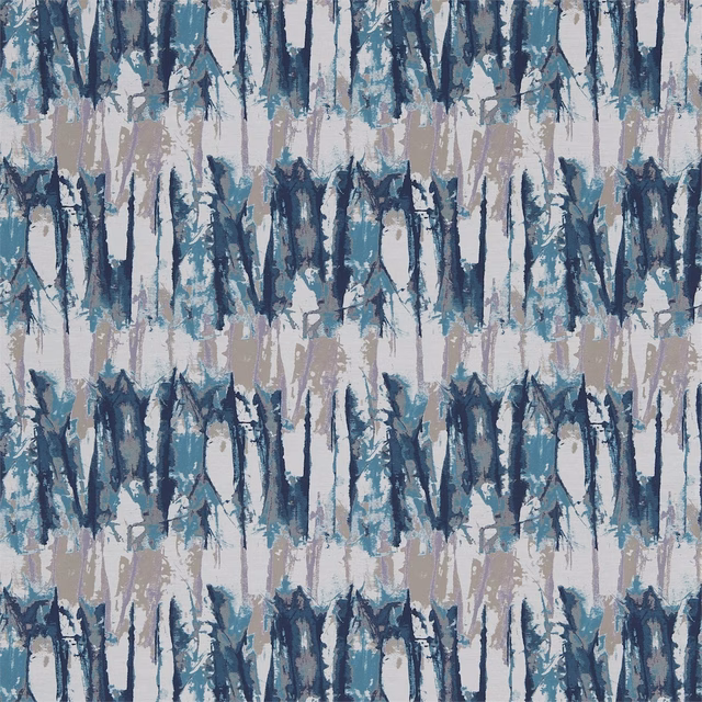 Cool teal and ink painterly vertical streaks over a pale chalky ground