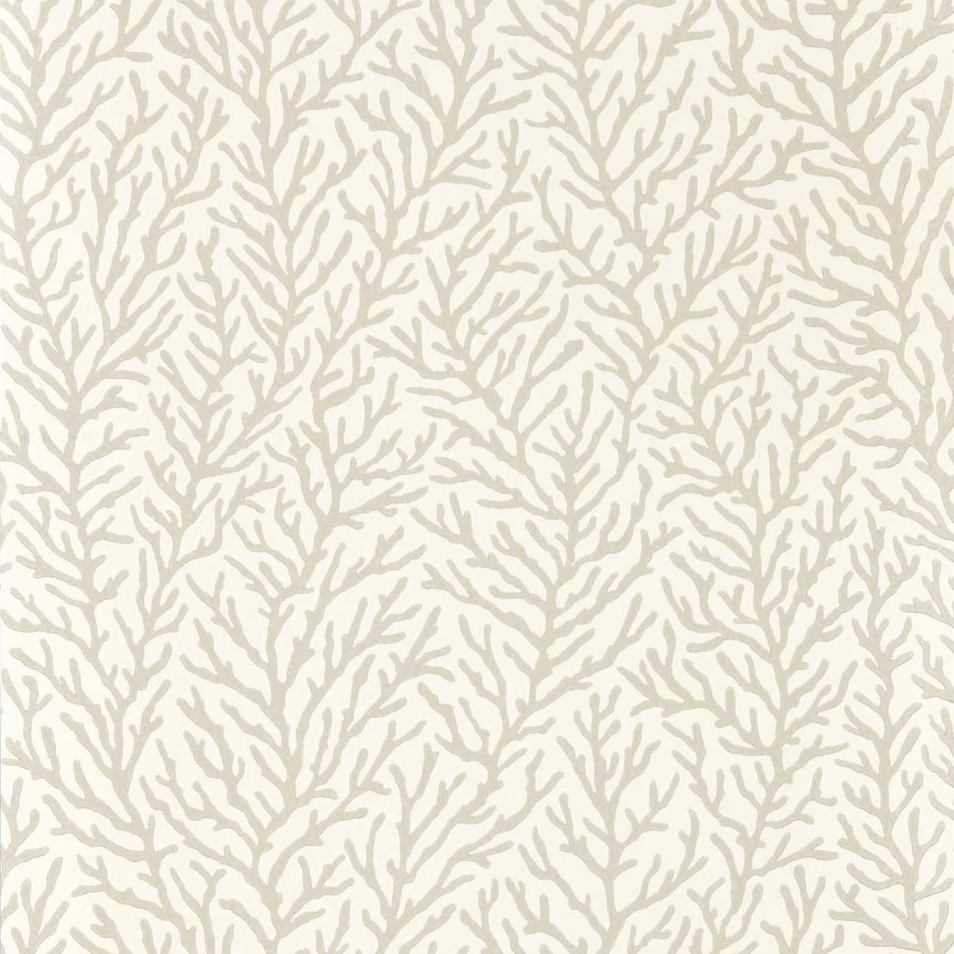 Ivory wallpaper with pale greige branching coral motifs in a repeating organic pattern