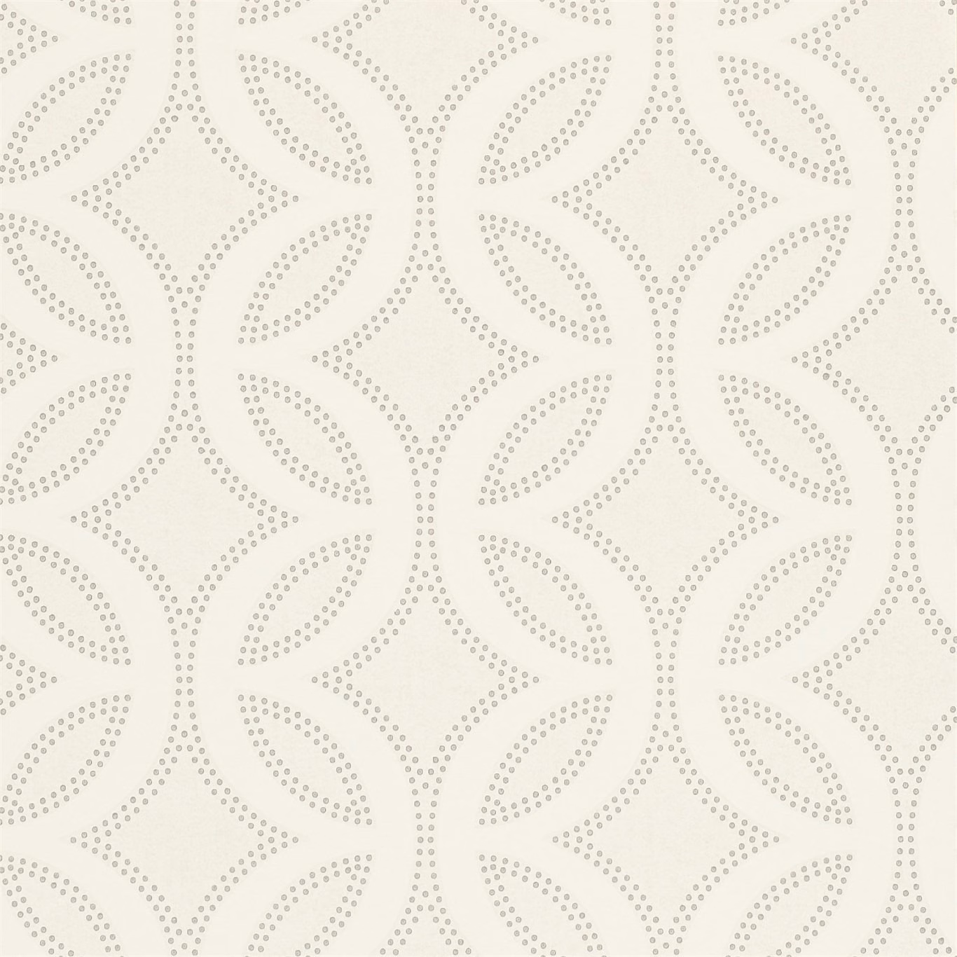 Chalk pearl wallpaper with silver dotted leaf motifs in a repeating lattice