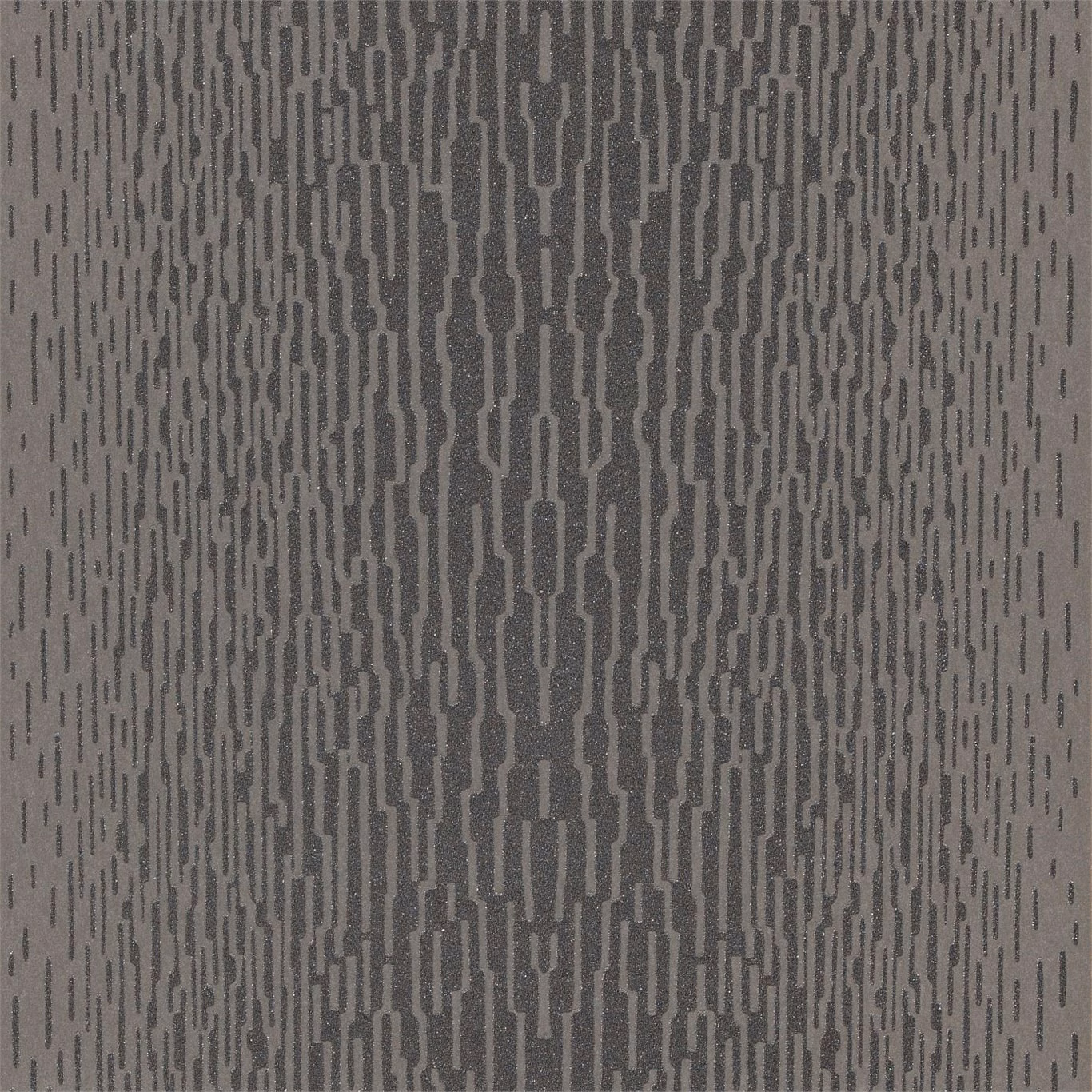 Cool silver-grey wallpaper with charcoal vertical geometric tracery and subtle sparkling flecks