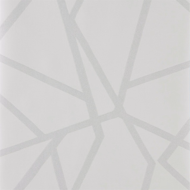 Pale porcelain wallpaper with soft grey angular lines and a subtle shimmering surface