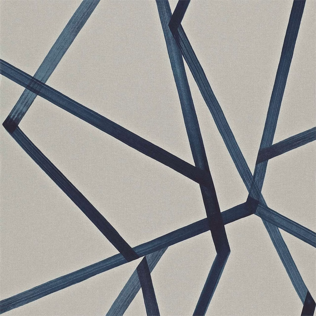 Pale linen ground with intersecting slate-indigo angular bands