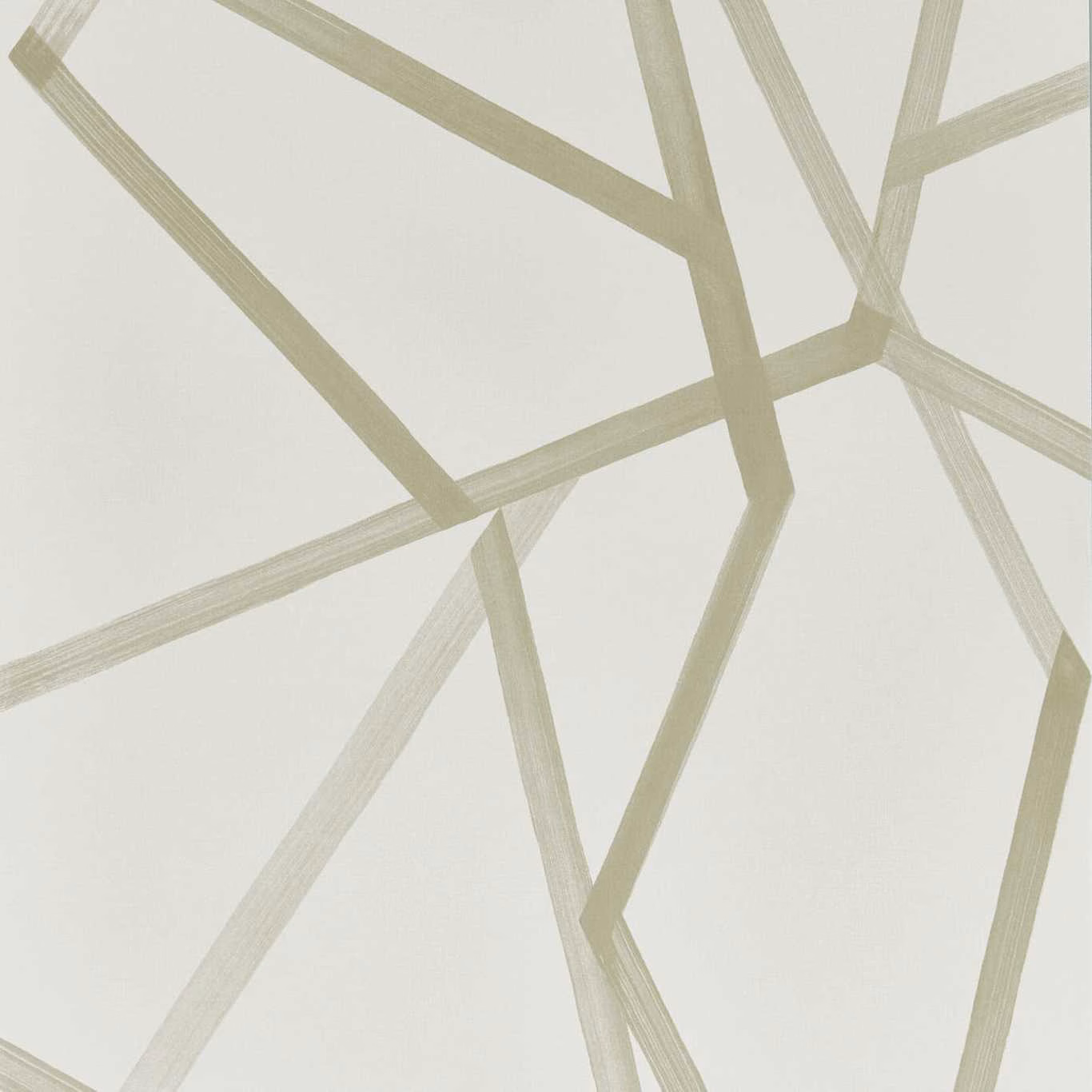 Oyster wallpaper with intersecting muted gilver bands and angular open geometry