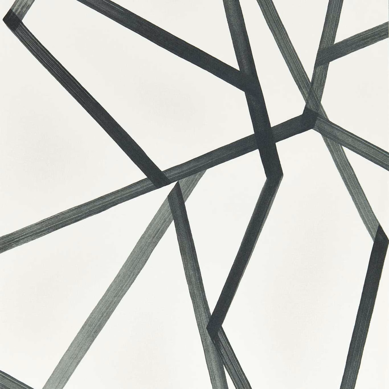 Pearl wallpaper with charcoal angular bands and softly brushed linear texture