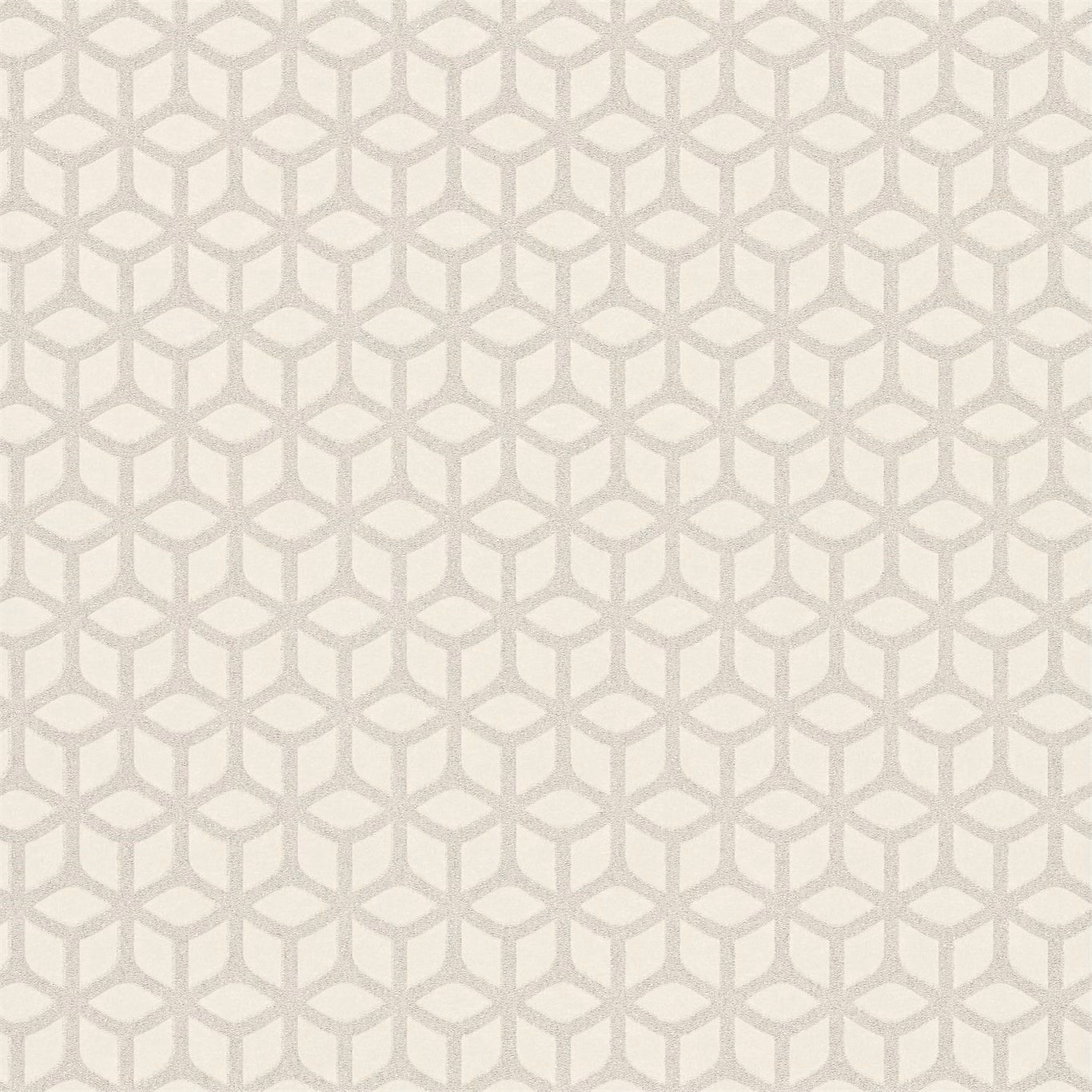Pearl cream wallpaper with a fine greige interlocking trellis and subtly textured surface
