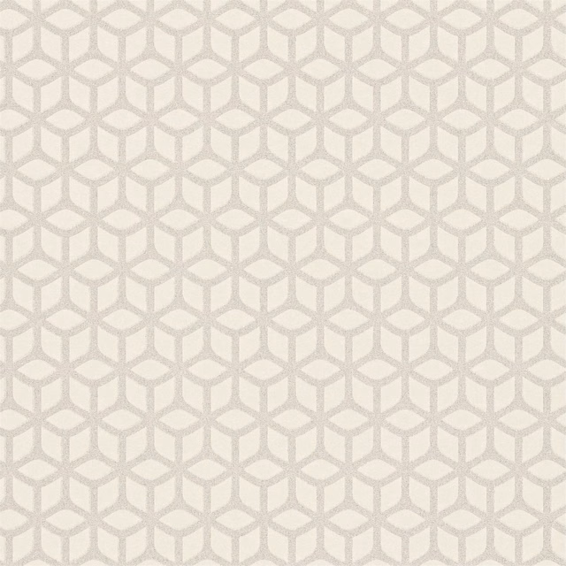 Pearl cream wallpaper with a fine greige interlocking trellis and subtly textured surface