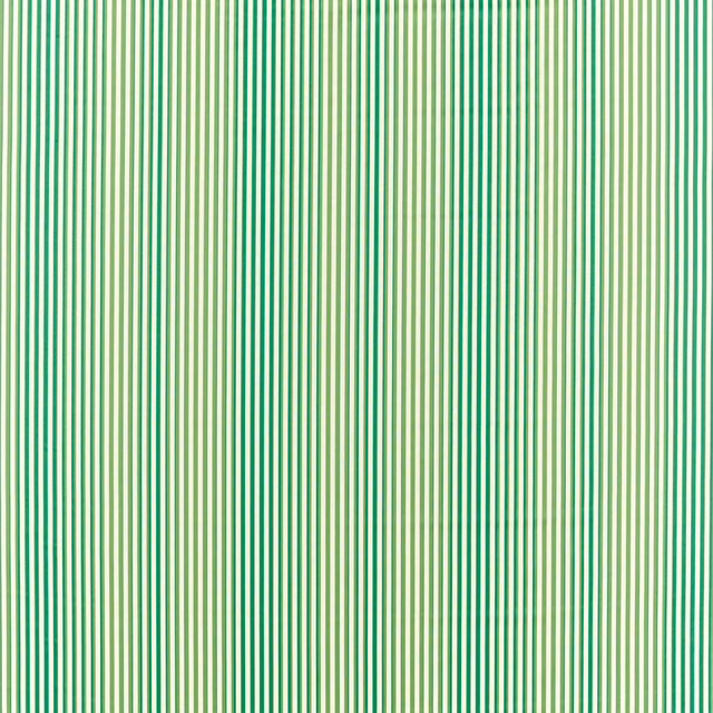 Emerald green and pale cream fine vertical stripes with a neat woven texture