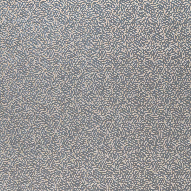 Muted powder-blue fabric with dense grey-blue branching marks and fine woven texture