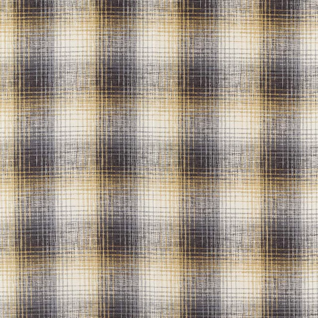 Charcoal, cream and gold woven check with fine crosshatched texture