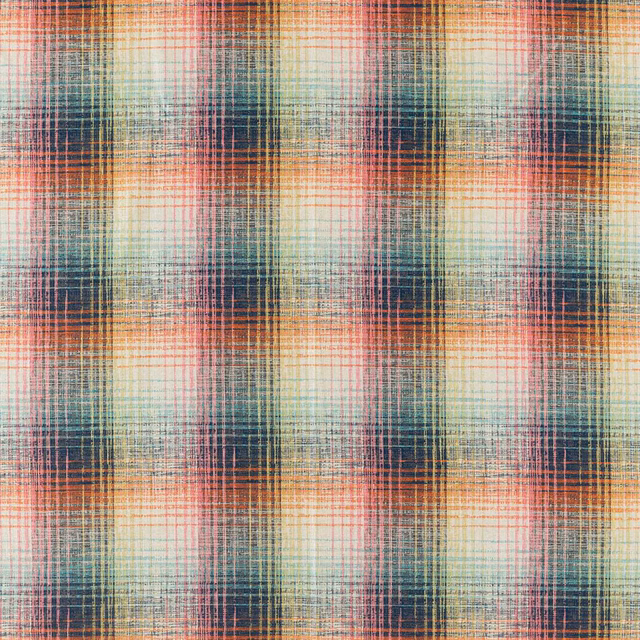 Fuchsia and marine woven check with coral, cream and green crosshatched texture