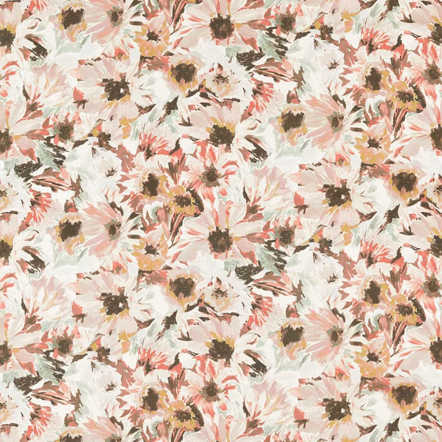 Pale cream floral ground with bleached coral petals and dark painterly centres