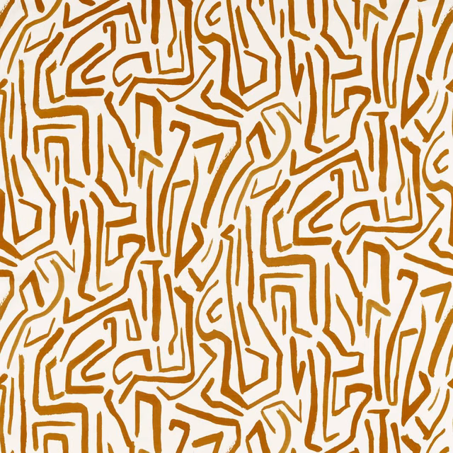 Warm ochre maze-like lines across a pale Paper Lantern textile ground