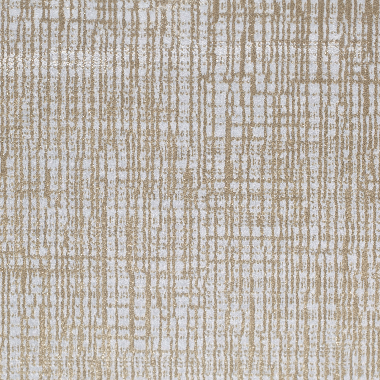 Warm oatmeal woven upholstery textile with taupe vertical striations and fine checks