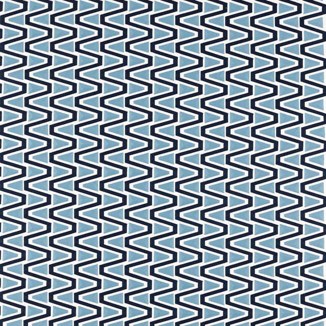 Ink-blue and sky-blue zigzag fabric with a crisp, tightly repeated geometric weave
