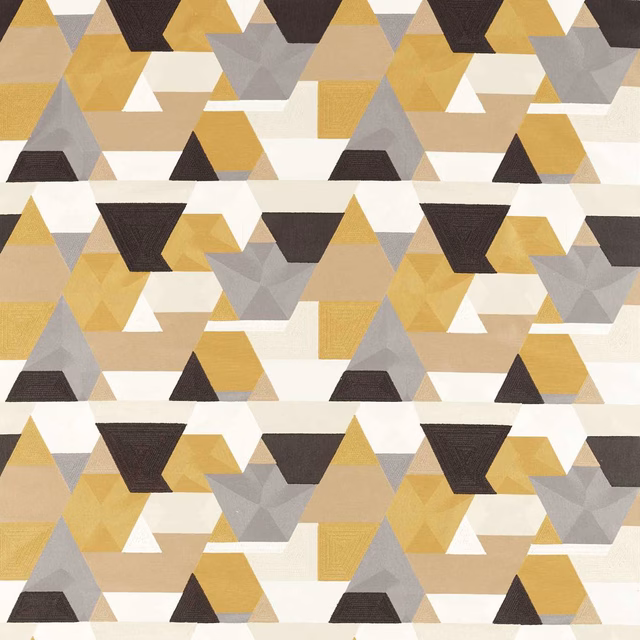 Mustard, charcoal, grey and cream geometric triangles in a textured woven repeat