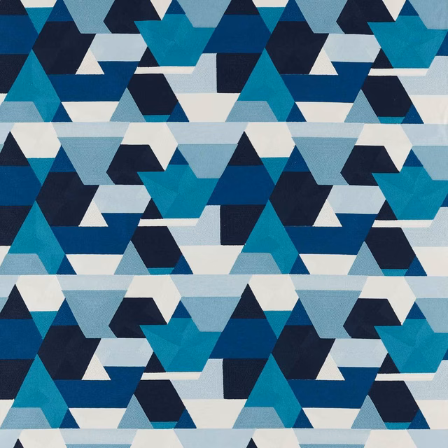 Ink navy, teal, pale blue and cream triangular geometric textile pattern