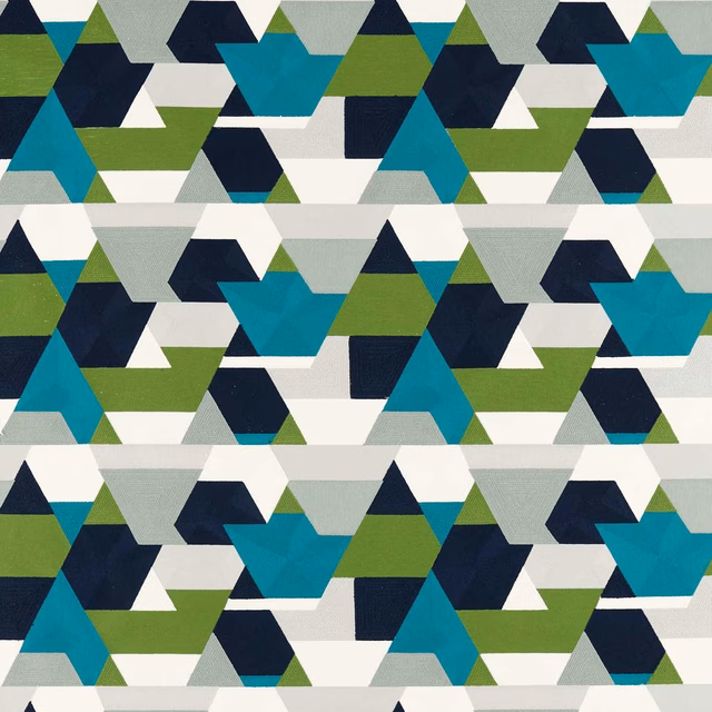 Teal, olive and ink geometric tessellation with pale grey and white accents